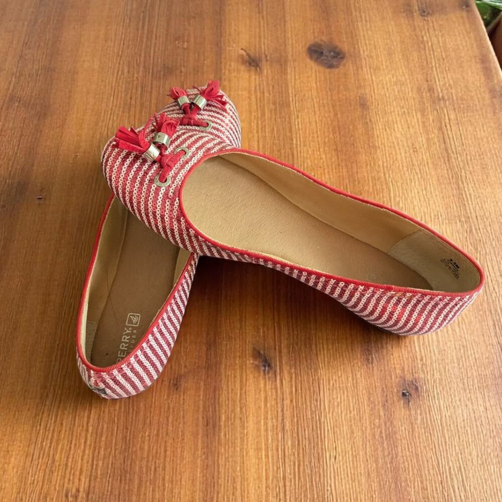 Red/White Sperry Flats - EUC - Sparkly - 9.5M